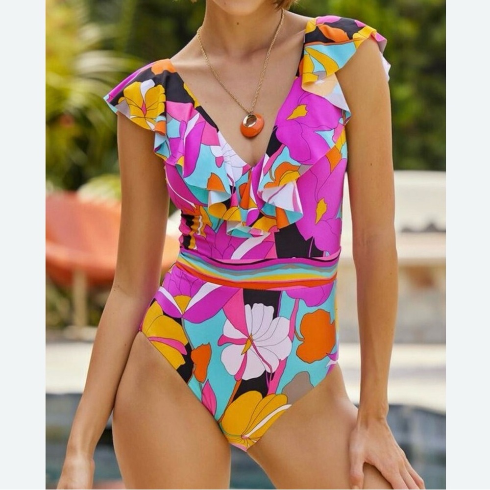 Trina Turk Gemini Ruffle One Piece Swimsuit 8